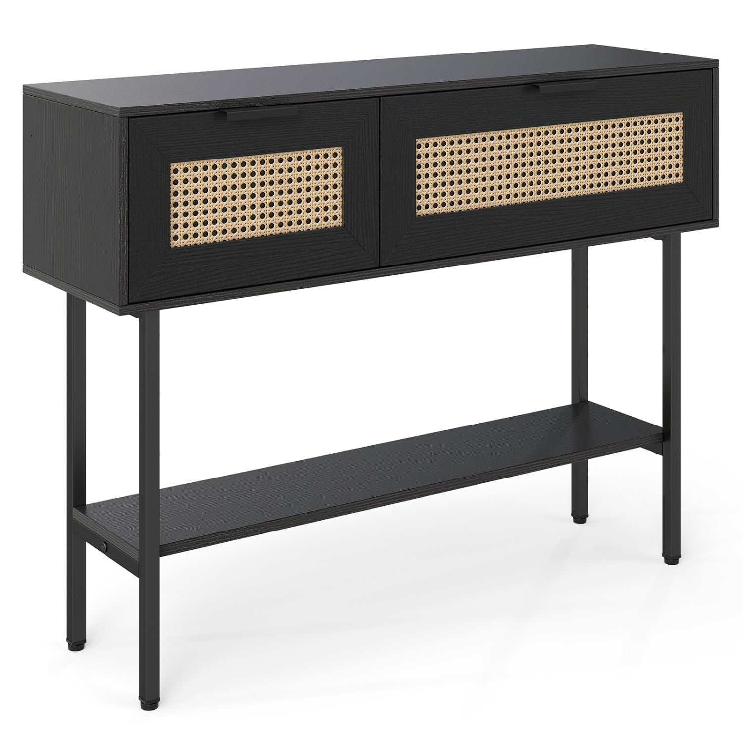 Rattan Console Table with 2 Storage Cabinets Shelf Carbon Steel Frame by DirectDeals