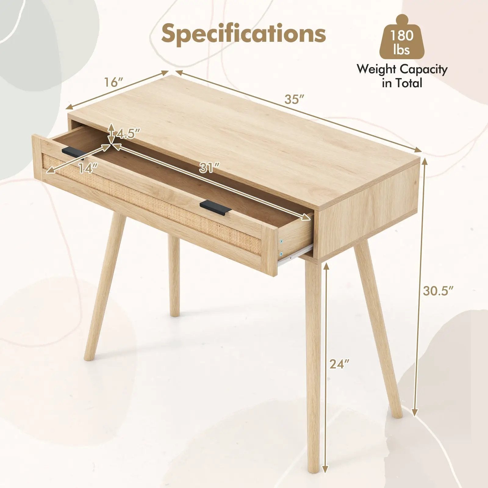 Rattan Console Table with Pull-out Drawer Boho Style Entryway Table-Natural by DirectDeals
