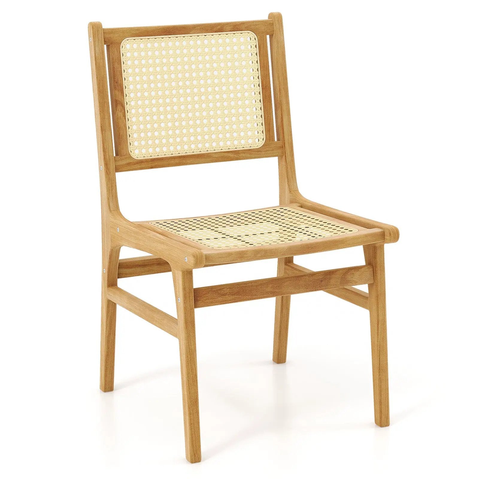 Rattan Dining Chair with Natural Cane Woven Backrest and Teak Wood Frame by DirectDeals