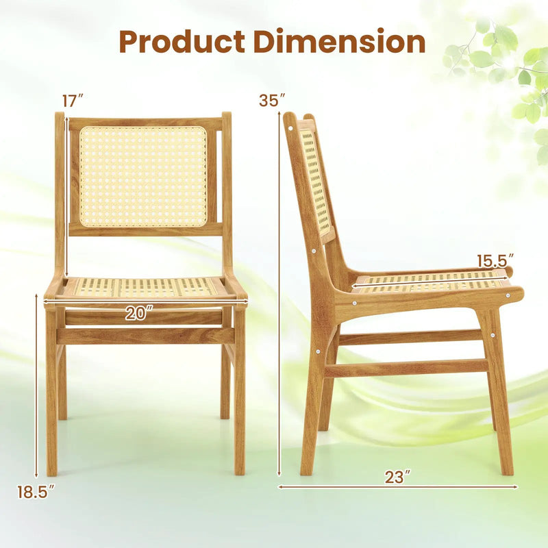 Rattan Dining Chair with Natural Cane Woven Backrest and Teak Wood Frame by DirectDeals