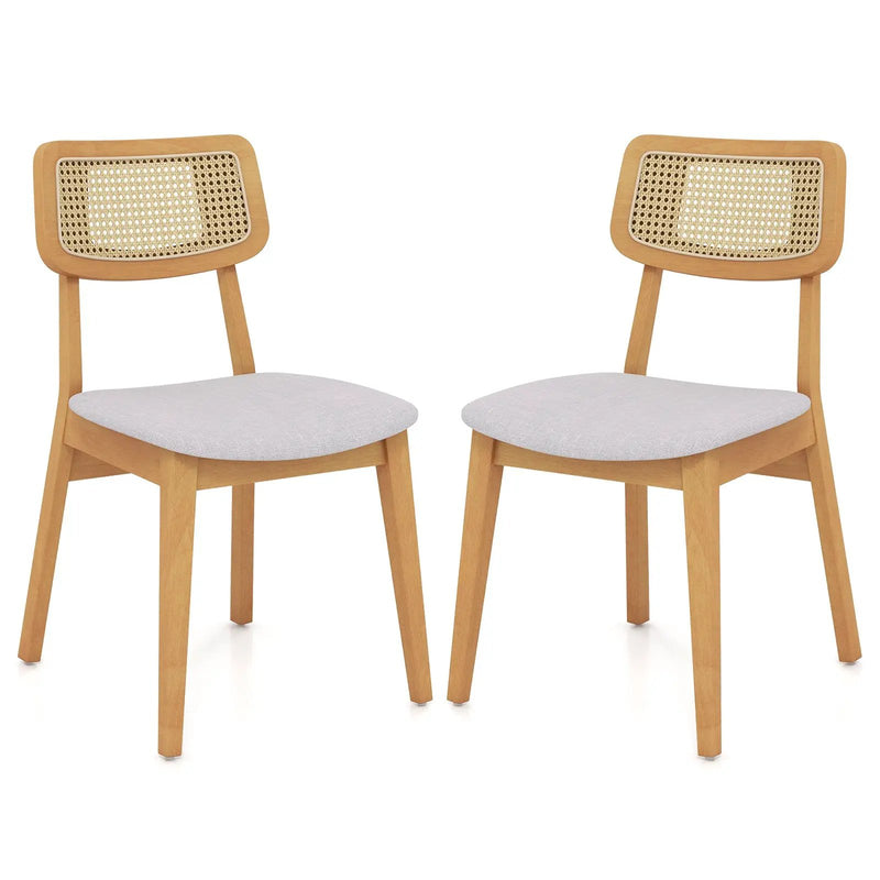 Rattan Dining Chair Set of 2 with Can Back and Rubber Wood Frame-Natural by DirectDeals