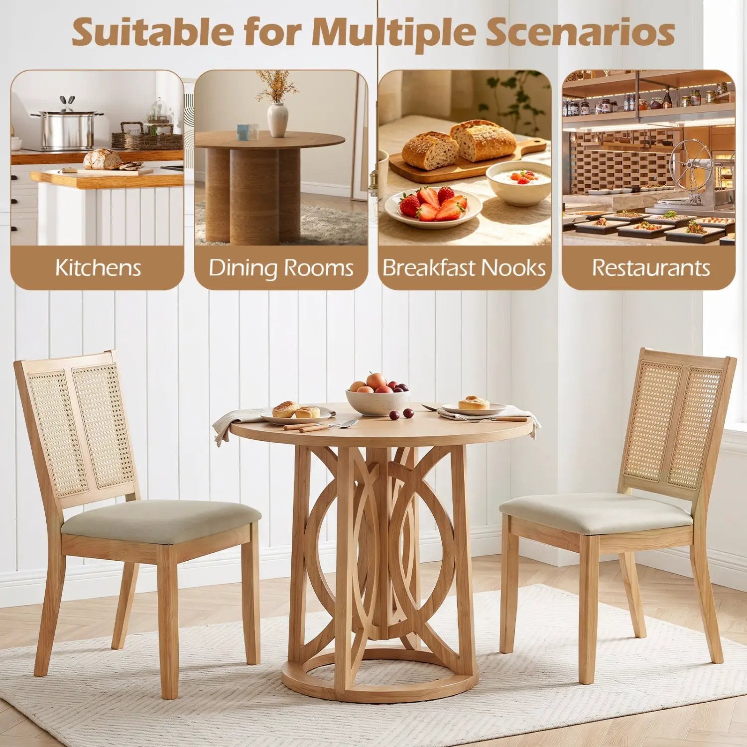 Rattan Dining Chairs Set of 2 with Curved Backrest by DirectDeals