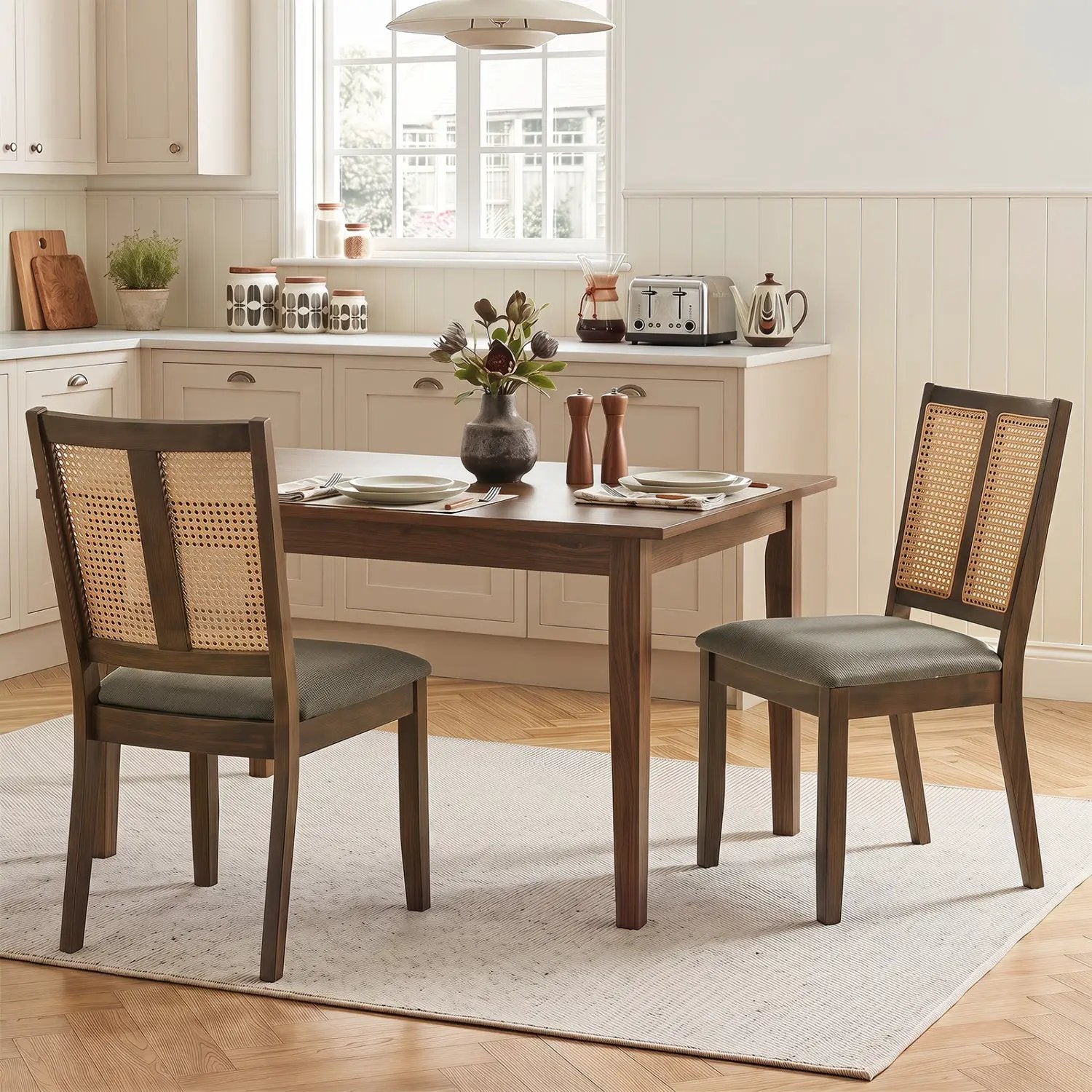 Rattan Dining Chairs Set of 2 with Curved Backrest by DirectDeals