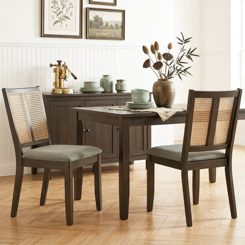 Rattan Dining Chairs Set of 2 with Curved Backrest by DirectDeals