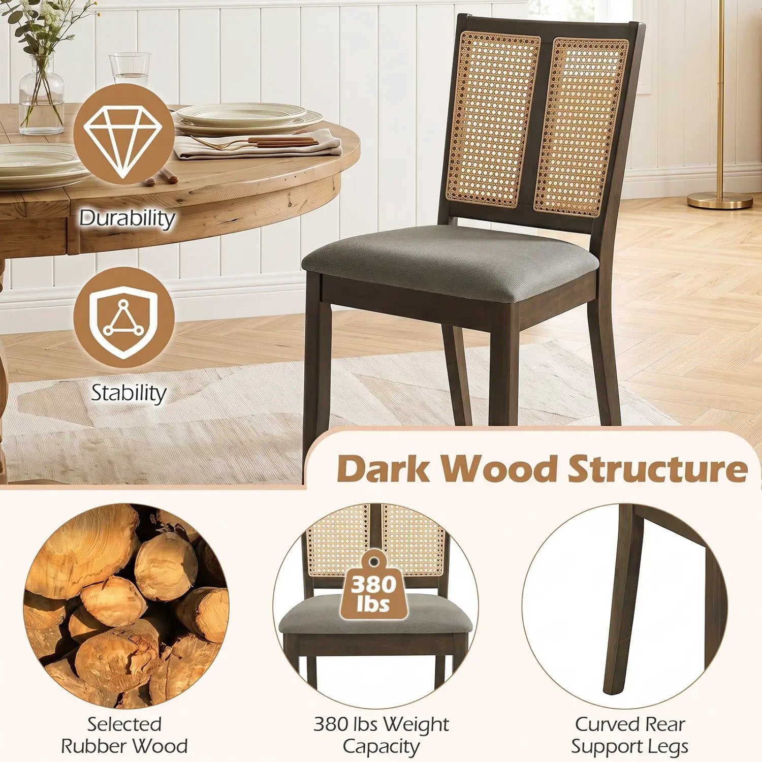Rattan Dining Chairs Set of 2 with Curved Backrest by DirectDeals