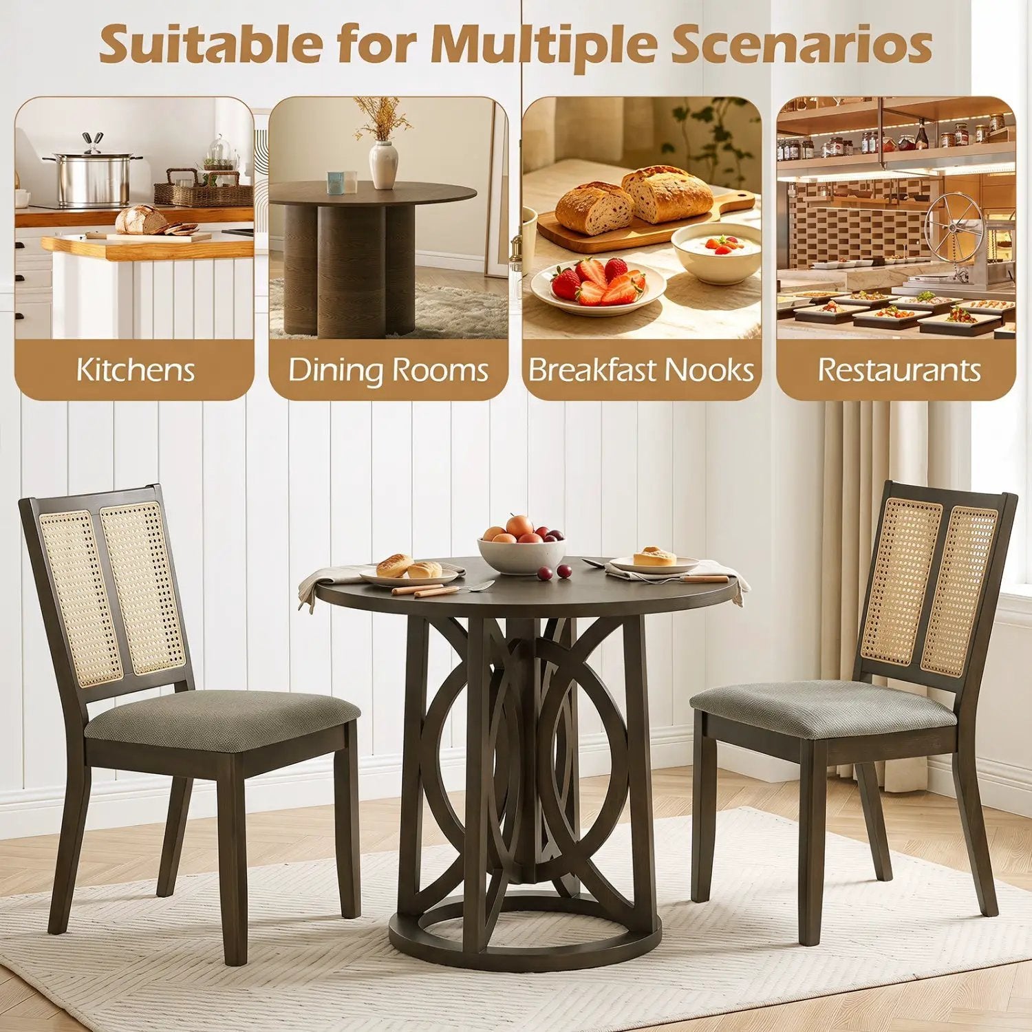 Rattan Dining Chairs Set of 2 with Curved Backrest by DirectDeals