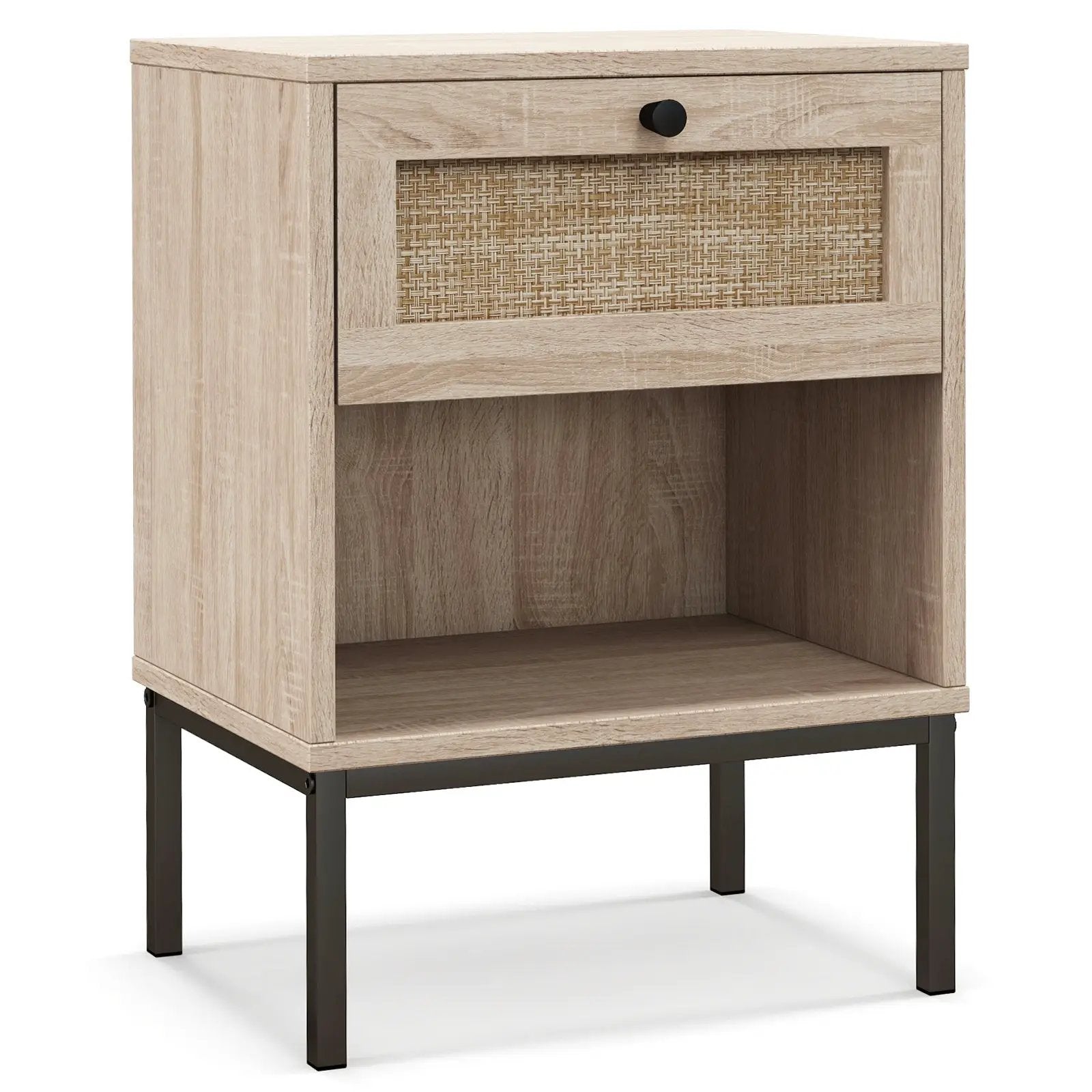 Rattan Nightstand Boho End Table with Rattan Drawer and Open Shelf by DirectDeals