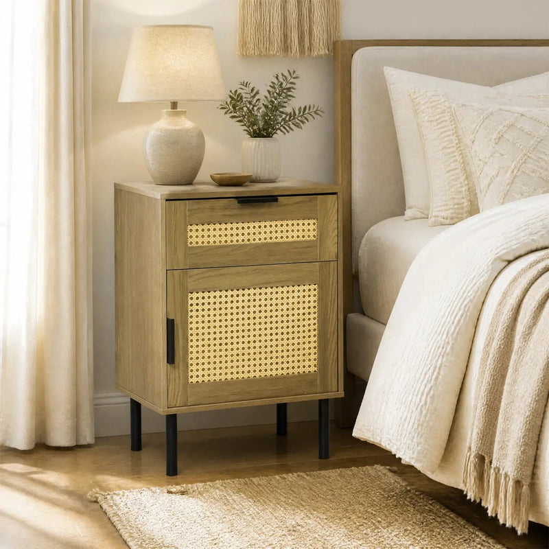 Rattan Nightstand with Drawer and Storage Cabinet by DirectDeals