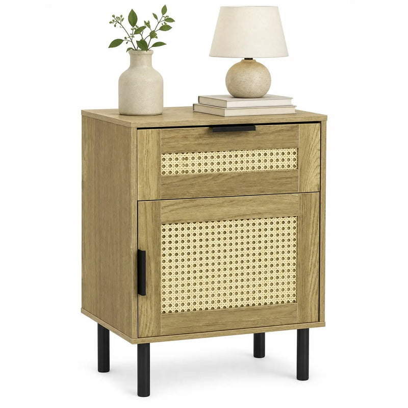 Rattan Nightstand with Drawer and Storage Cabinet by DirectDeals