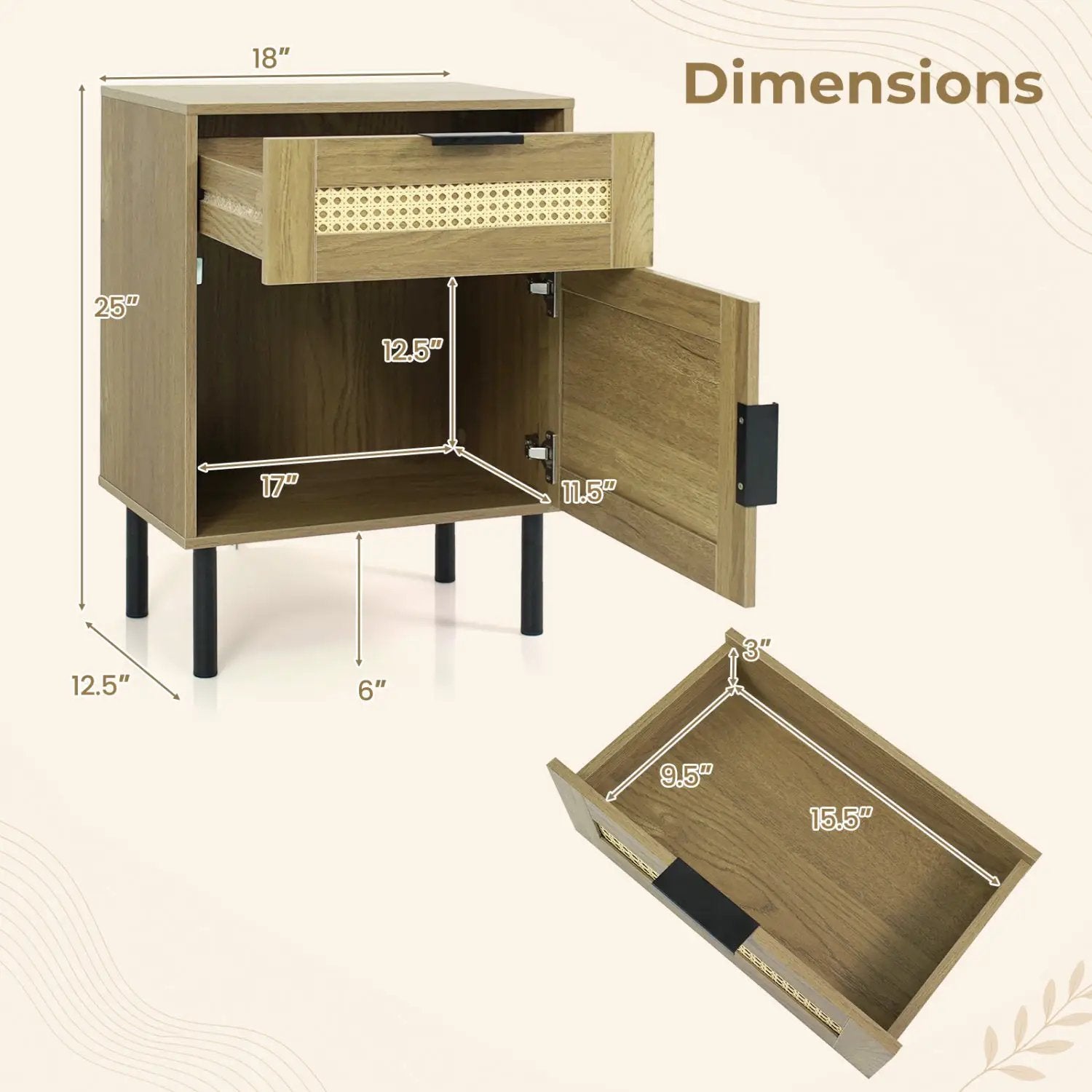 Rattan Nightstand with Drawer and Storage Cabinet by DirectDeals