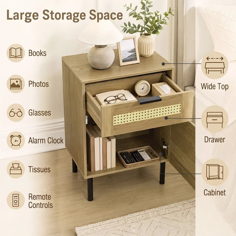 Rattan Nightstand with Drawer and Storage Cabinet by DirectDeals