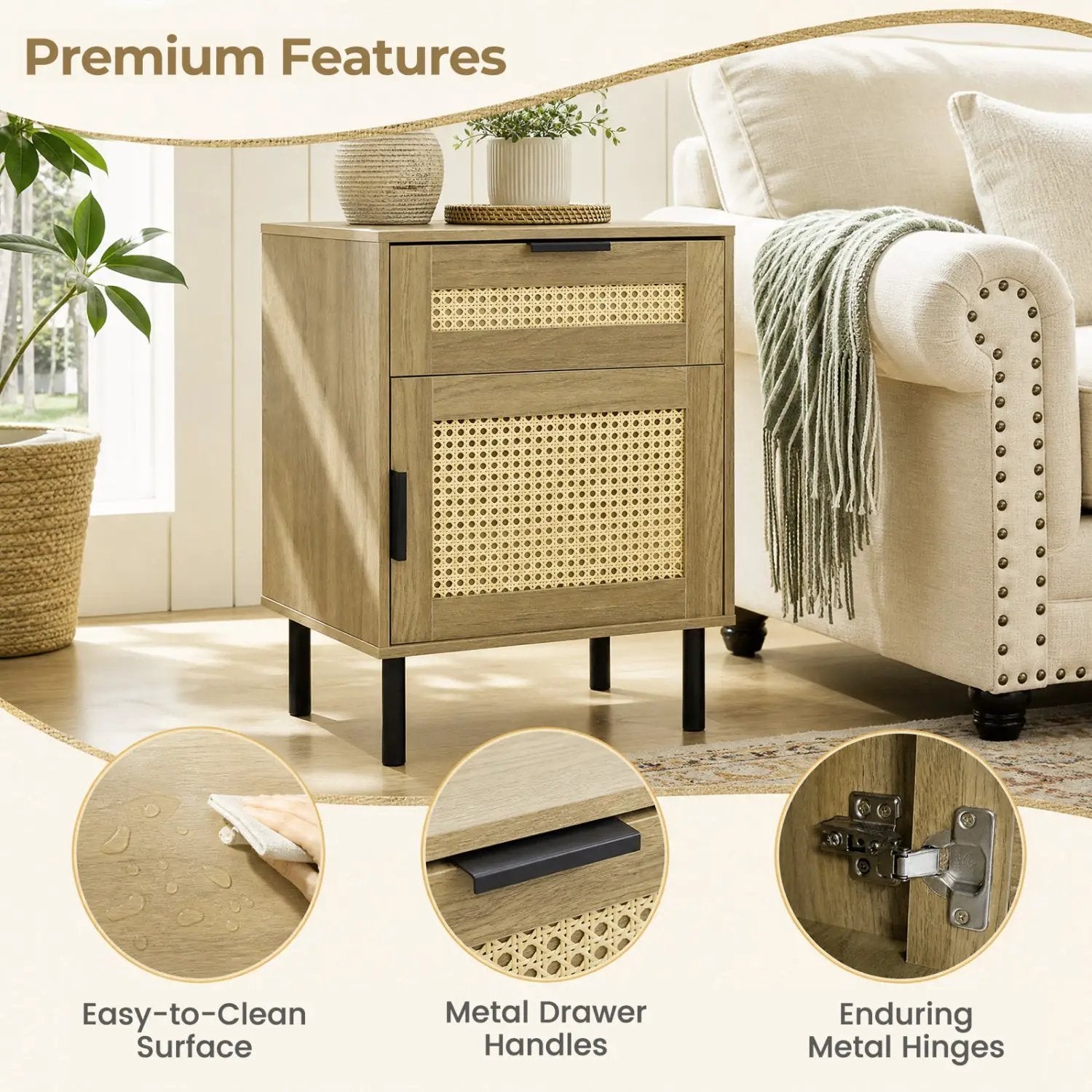 Rattan Nightstand with Drawer and Storage Cabinet by DirectDeals