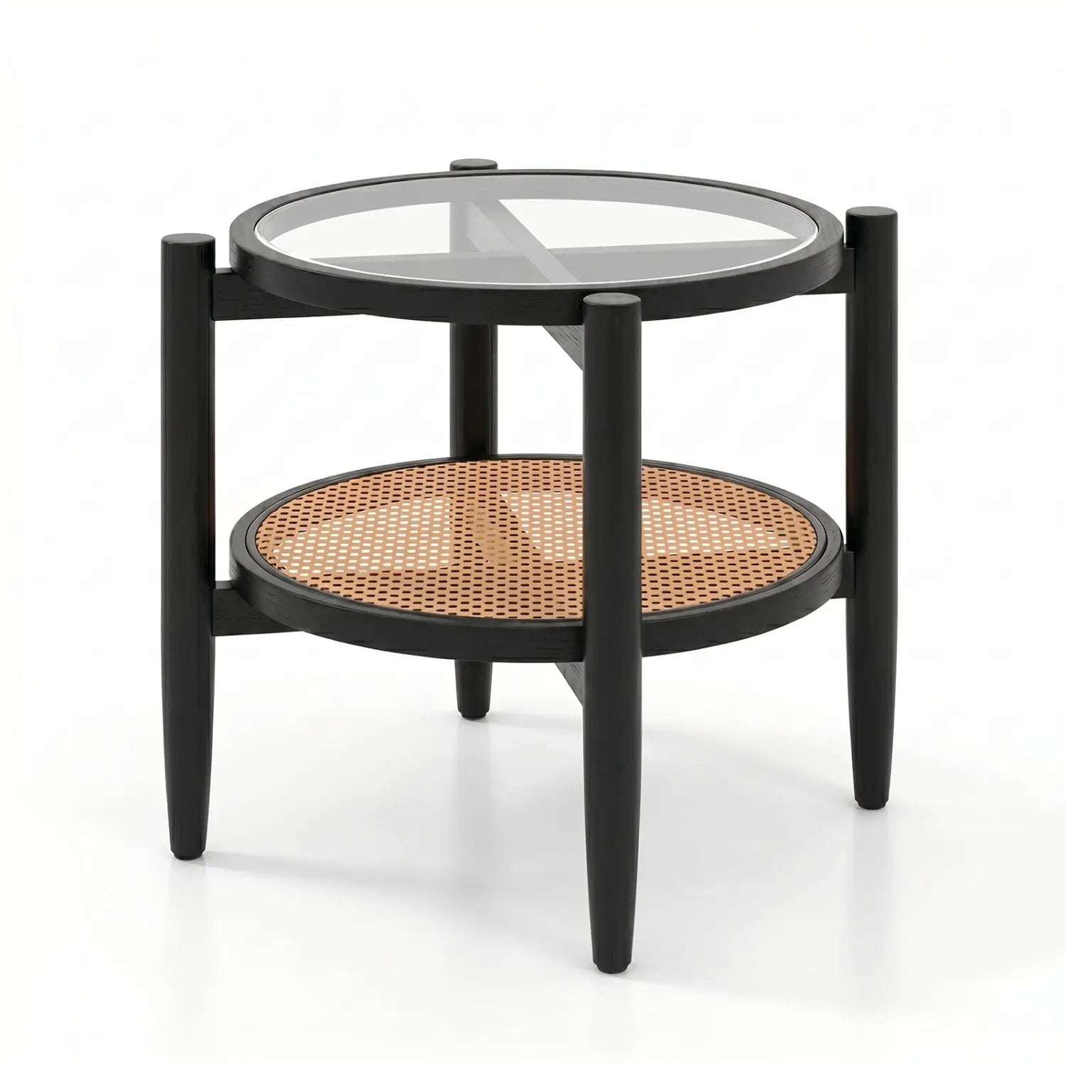 Round Rattan Side Table with Tempered Glass Top by DirectDeals