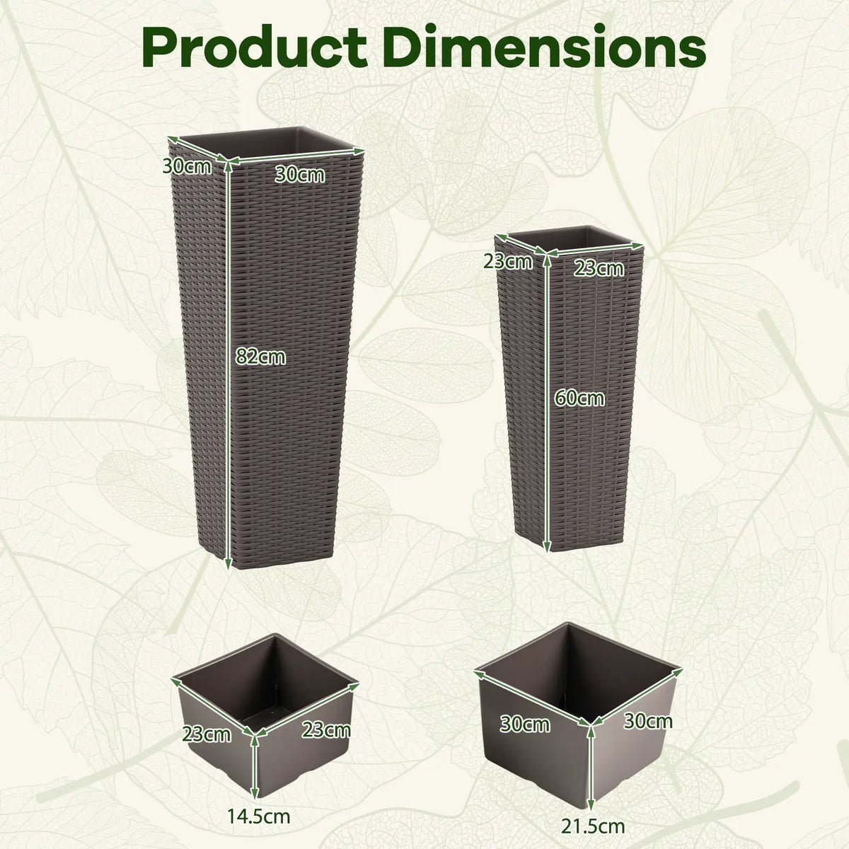 Rattan Tall Planter Set of 2 Outdoor Large Tapered Planters with Removable Inner Trays, photo 7 of 16