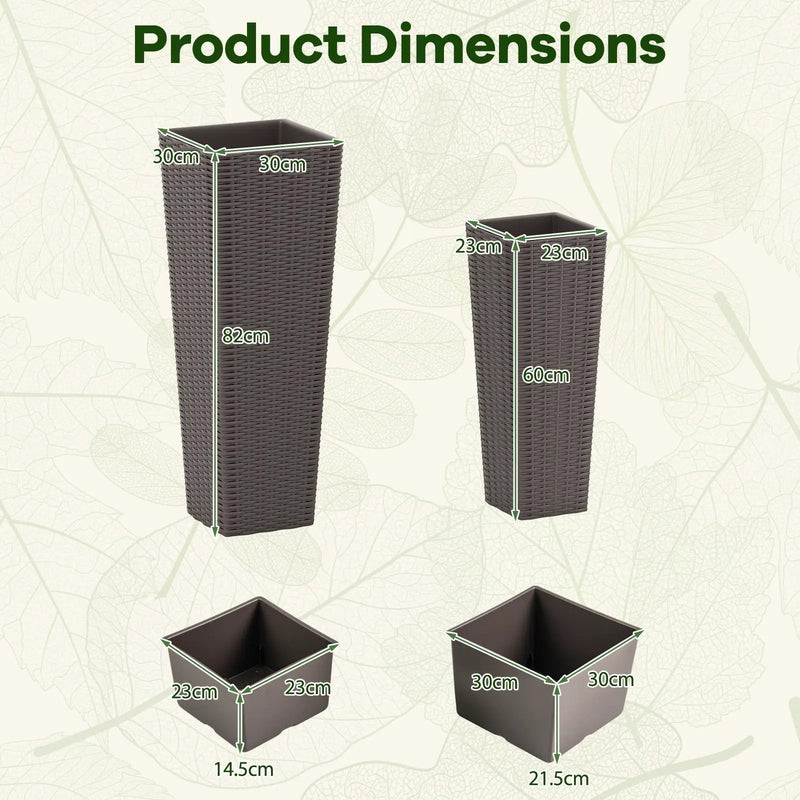 Rattan Tall Planter Set of 2 Outdoor Large Tapered Planters with Removable Inner Trays by DirectDeals