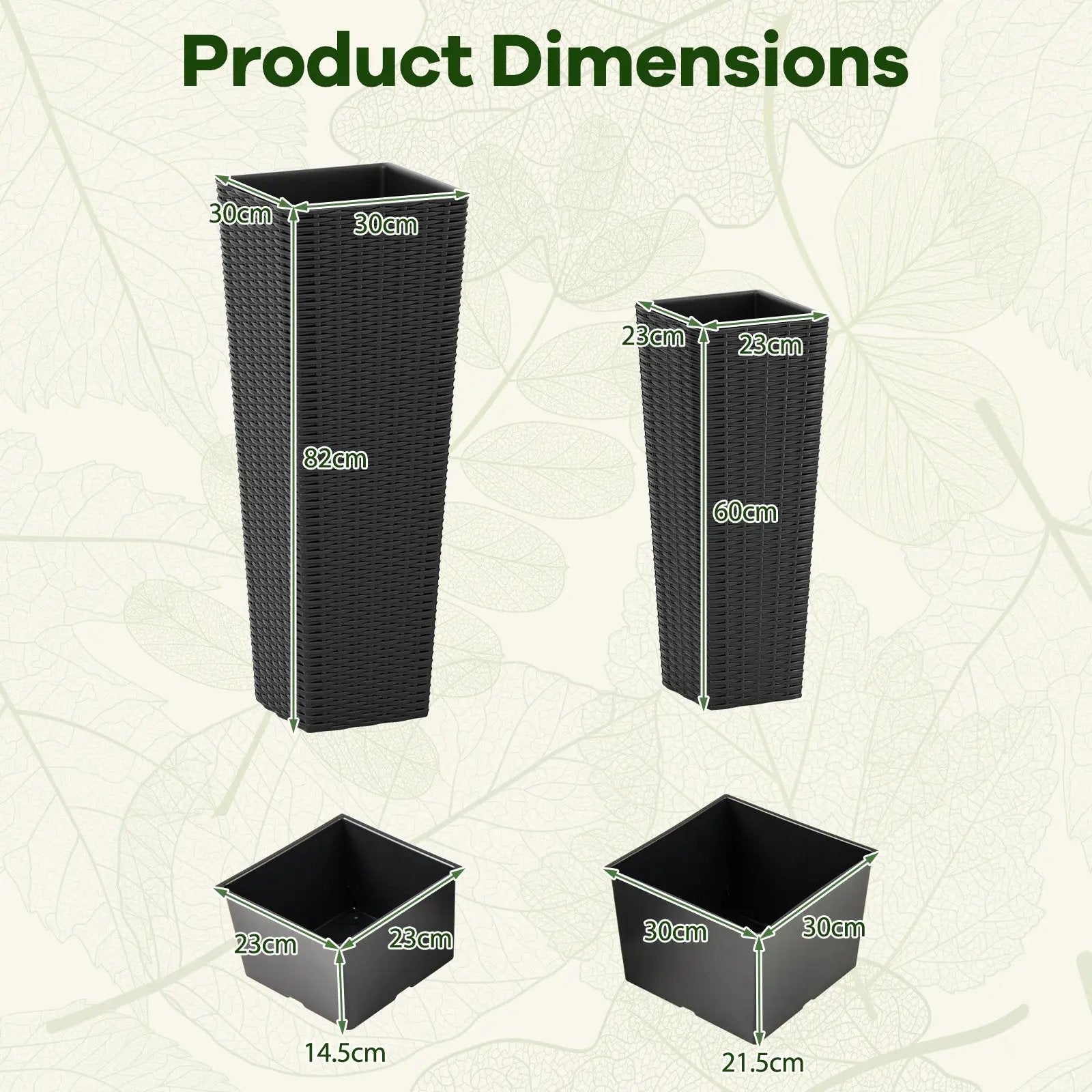 Rattan Tall Planter Set of 2 Outdoor Large Tapered Planters with Removable Inner Trays by DirectDeals