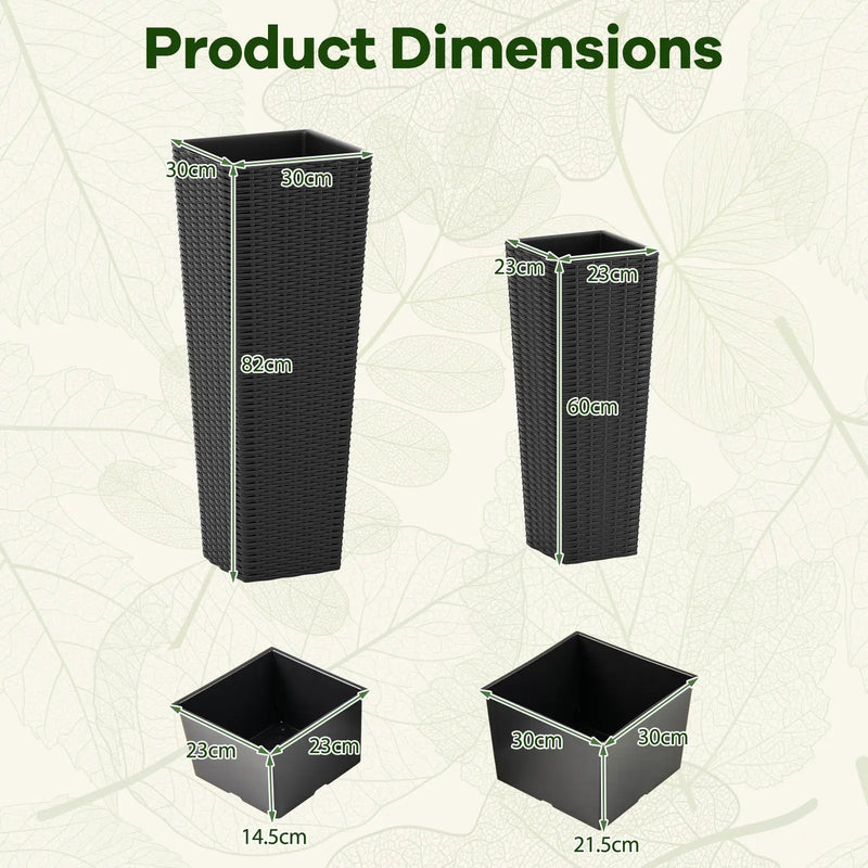 Rattan Tall Planter Set of 2 Outdoor Large Tapered Planters with Removable Inner Trays by DirectDeals