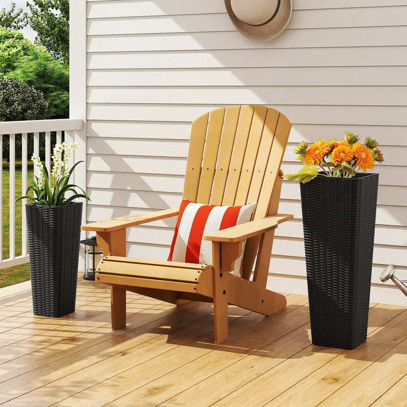 Rattan Tall Planter Set of 2 Outdoor Large Tapered Planters with Removable Inner Trays by DirectDeals