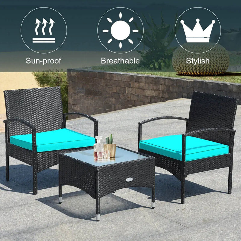 3 Pieces Patio Wicker Rattan Furniture Set with Cushion for Lawn Backyard by DirectDeals