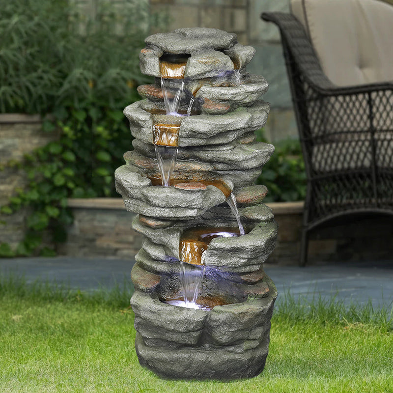 Resin Stacked Rock Outdoor Fountain 32 Inch Lit Water, photo 3 of 10