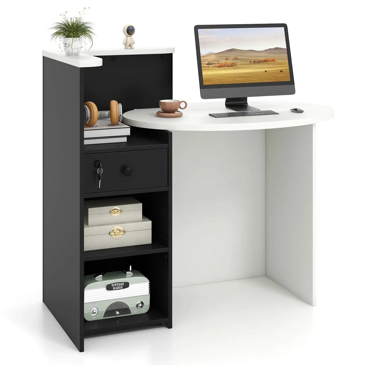 Front Reception Office Desk with Open Shelf and Lockable Drawer, photo 10 of 12