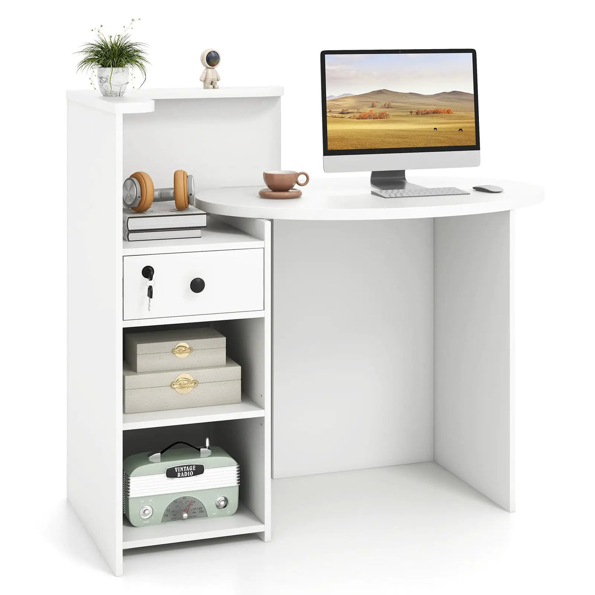 Front Reception Office Desk with Open Shelf and Lockable Drawer, photo 3 of 12