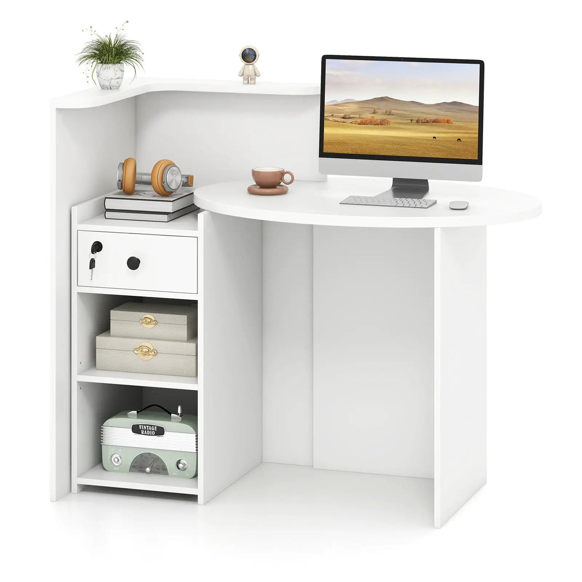 Front Reception Office Desk with Open Shelf and Lockable Drawer, photo 4 of 12