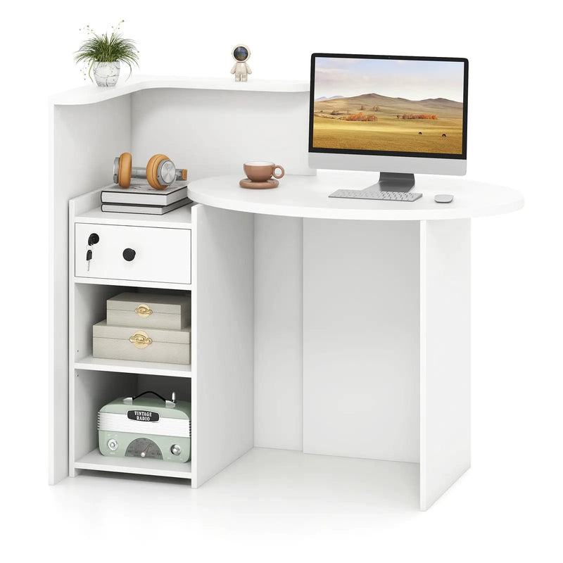 Front Reception Office Desk with Open Shelf and Lockable Drawer by DirectDeals