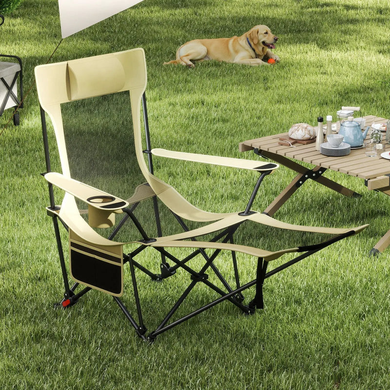 Reclining Camping Chair with Removable Footrest and Adjustable Backrest by DirectDeals
