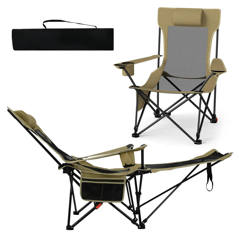 Reclining Camping Chair with Removable Footrest and Adjustable Backrest by DirectDeals
