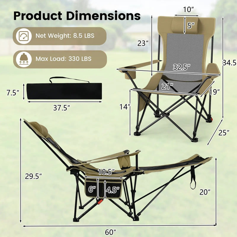 Reclining Camping Chair with Removable Footrest and Adjustable Backrest by DirectDeals