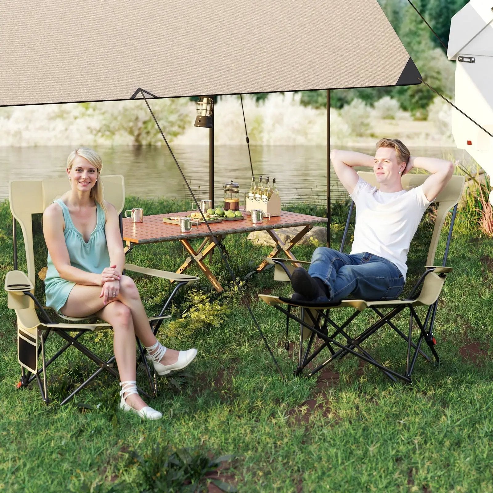 Reclining Camping Chair with Removable Footrest and Adjustable Backrest by DirectDeals