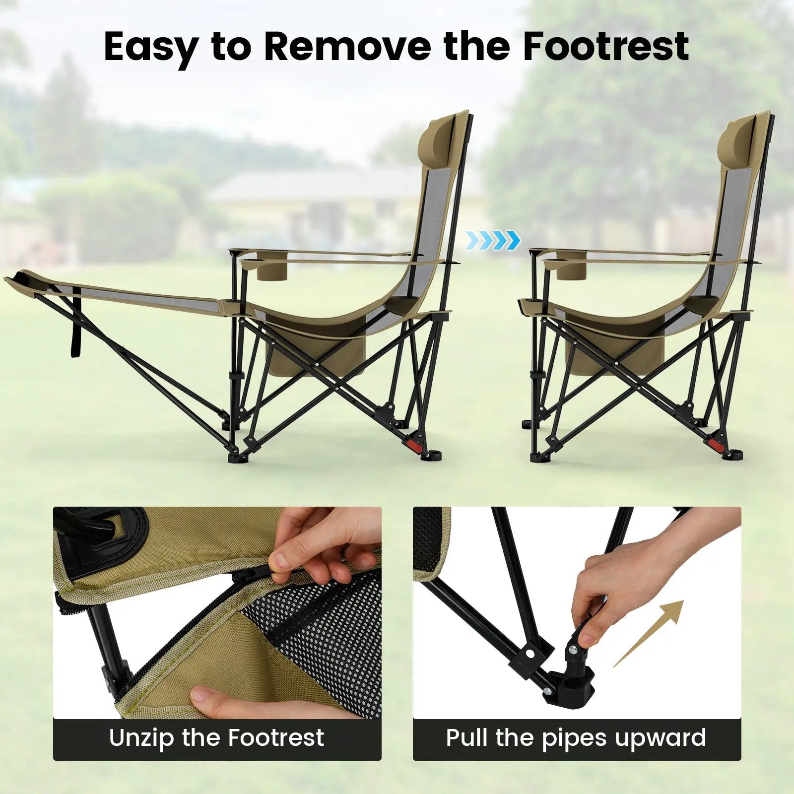 Reclining Camping Chair with Removable Footrest and Adjustable Backrest by DirectDeals