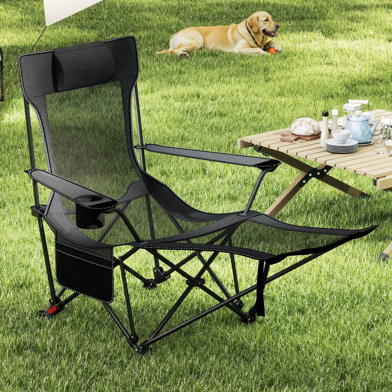 Reclining Camping Chair with Removable Footrest and Adjustable Backrest by DirectDeals