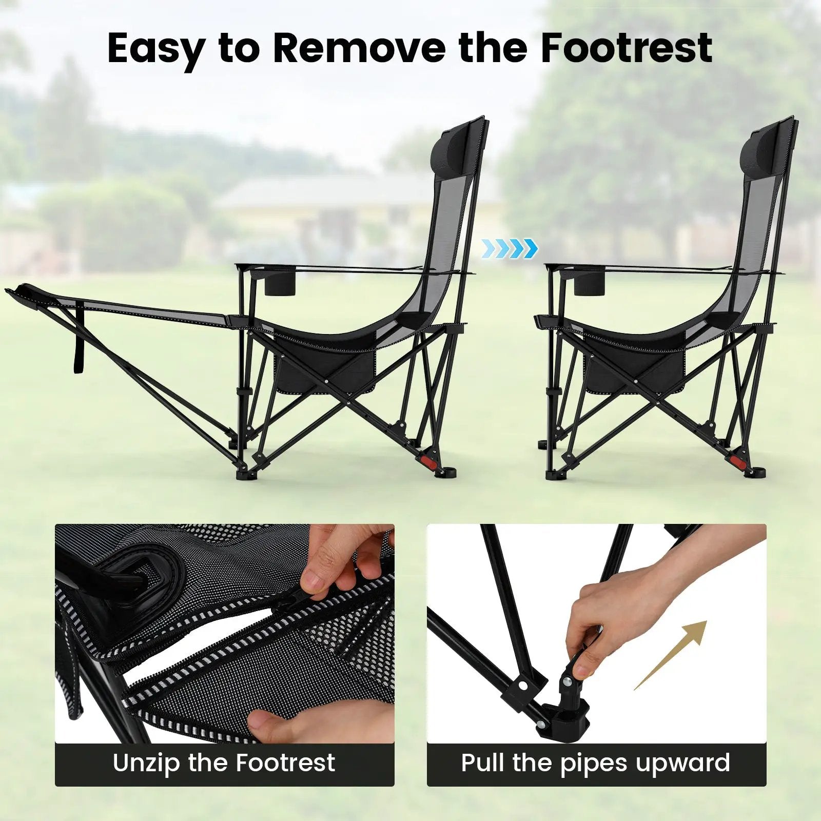 Reclining Camping Chair with Removable Footrest and Adjustable Backrest by DirectDeals
