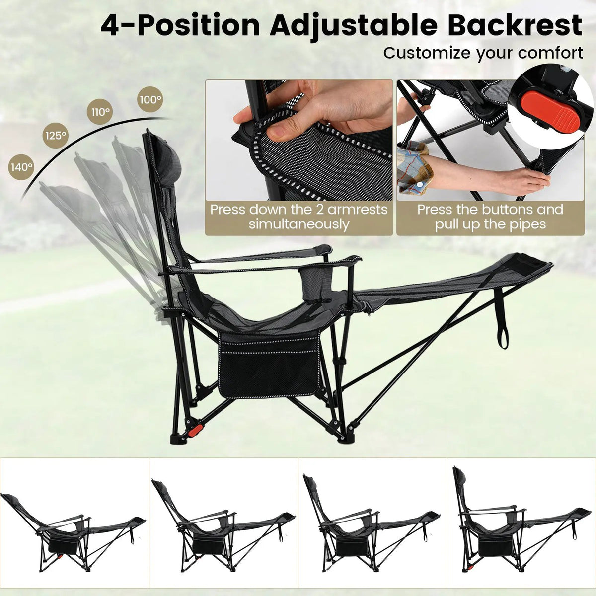 Reclining Camping Chair with Removable Footrest and Adjustable Backrest, photo 16 of 16