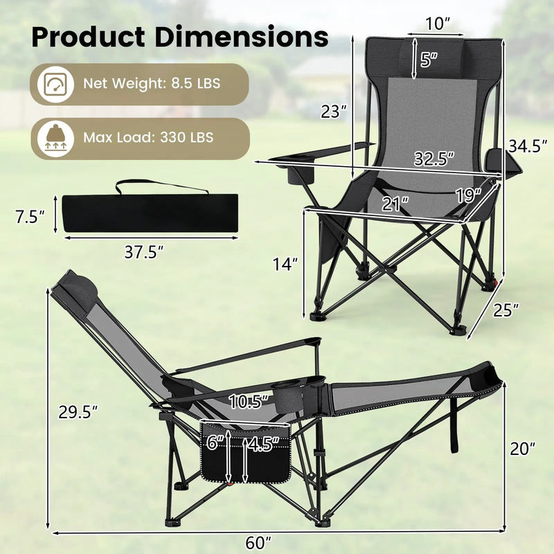 Reclining Camping Chair with Removable Footrest and Adjustable Backrest by DirectDeals
