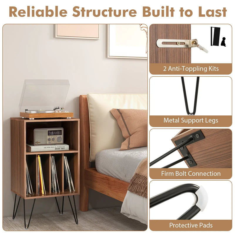Record Player Stand with Charging Station for Living Room Bedroom-Walnut by DirectDeals