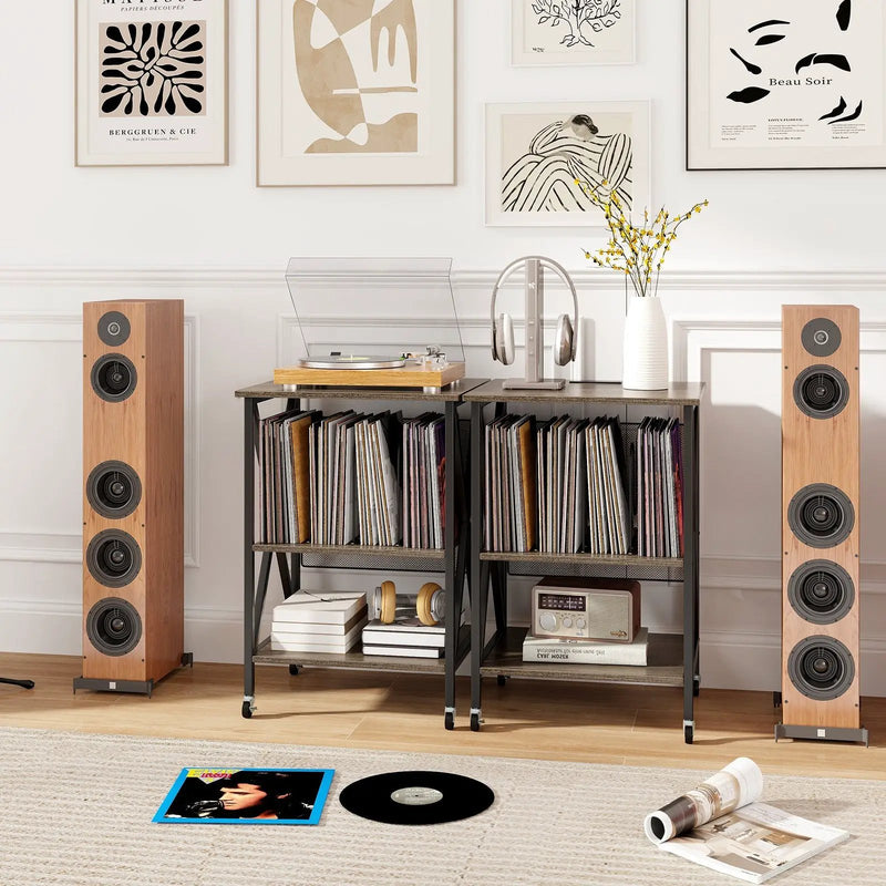 Mid-Century Record Player Stand with Built-in Charging Station by DirectDeals