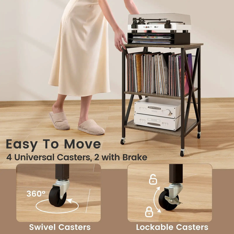 Mid-Century Record Player Stand with Built-in Charging Station by DirectDeals