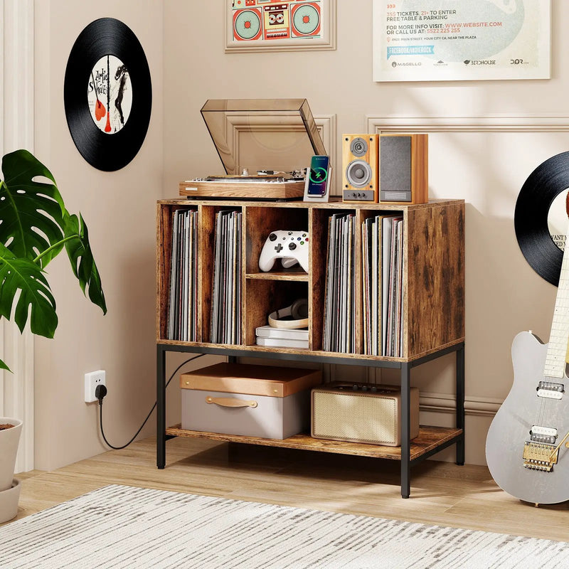 Record Player Stand with Charging Station and Metal Frame by DirectDeals