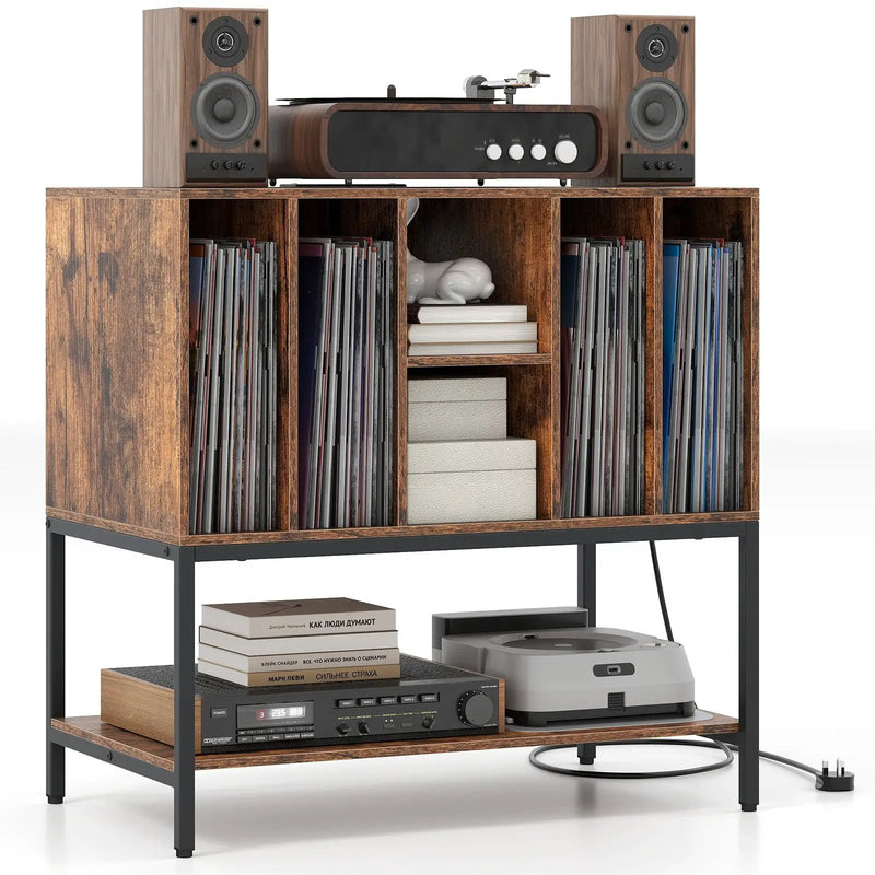Record Player Stand with Charging Station and Metal Frame by DirectDeals