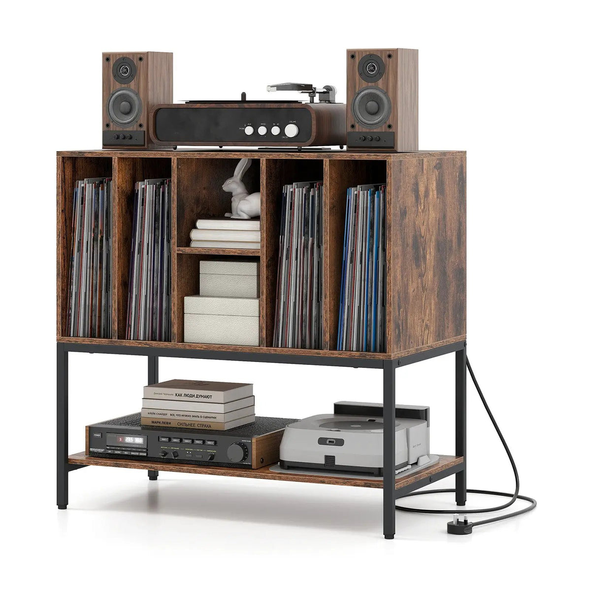 Record Player Stand with Charging Station and Metal Frame, photo 7 of 16