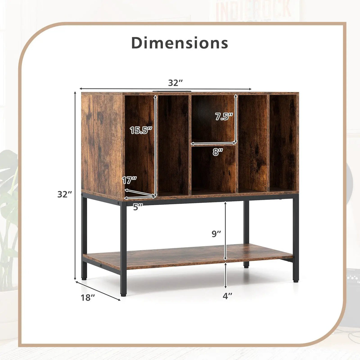 Record Player Stand with Charging Station and Metal Frame, photo 9 of 16