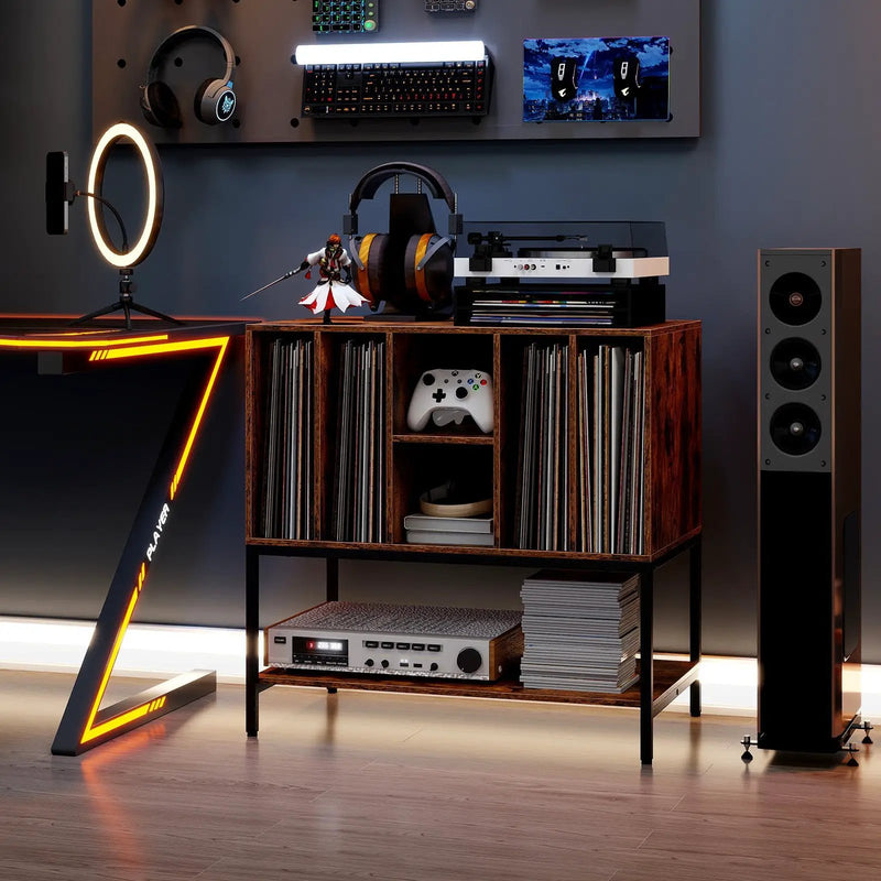 Record Player Stand with Charging Station and Metal Frame by DirectDeals
