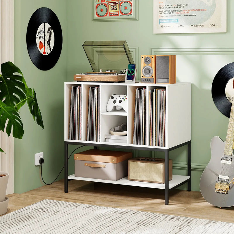 Record Player Stand with Charging Station and Metal Frame by DirectDeals