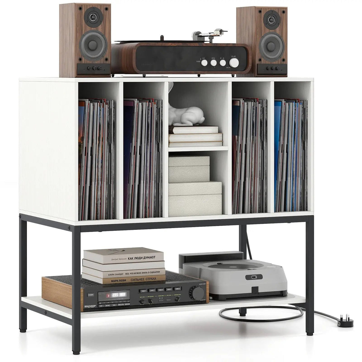 Record Player Stand with Charging Station and Metal Frame, photo 6 of 16