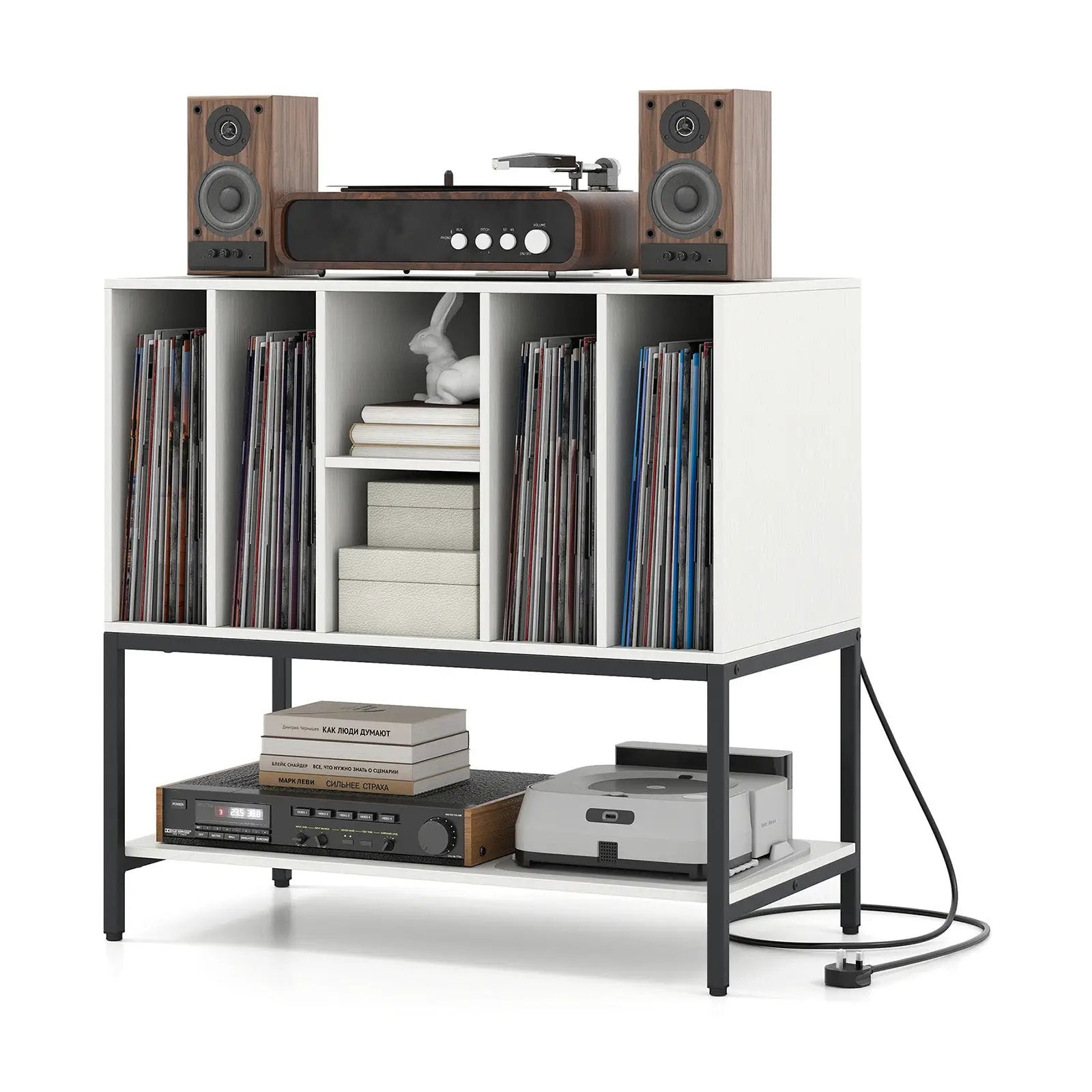 Record Player Stand with Charging Station and Metal Frame by DirectDeals