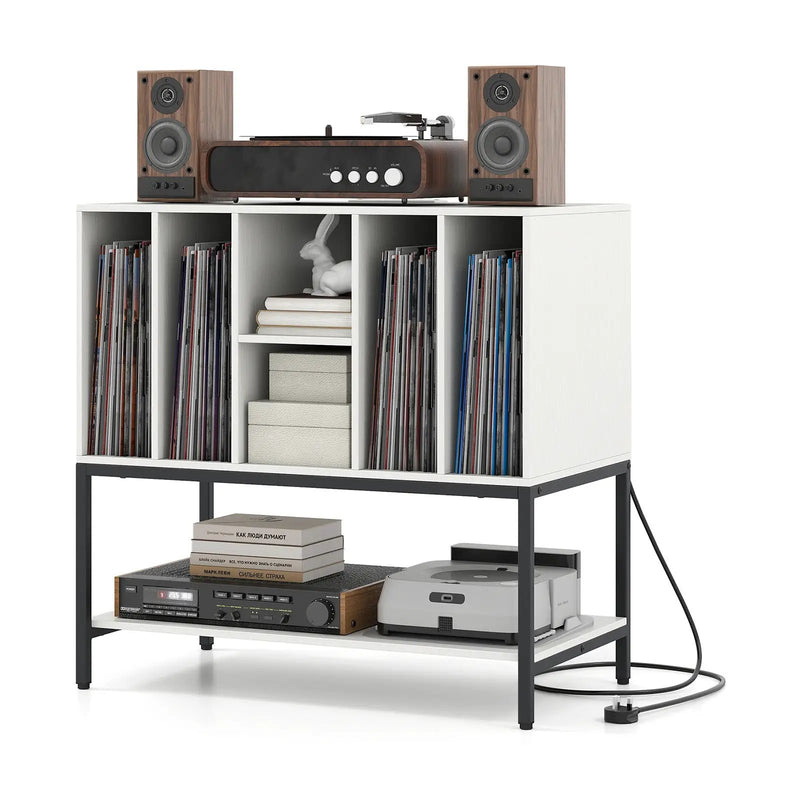 Record Player Stand with Charging Station and Metal Frame by DirectDeals