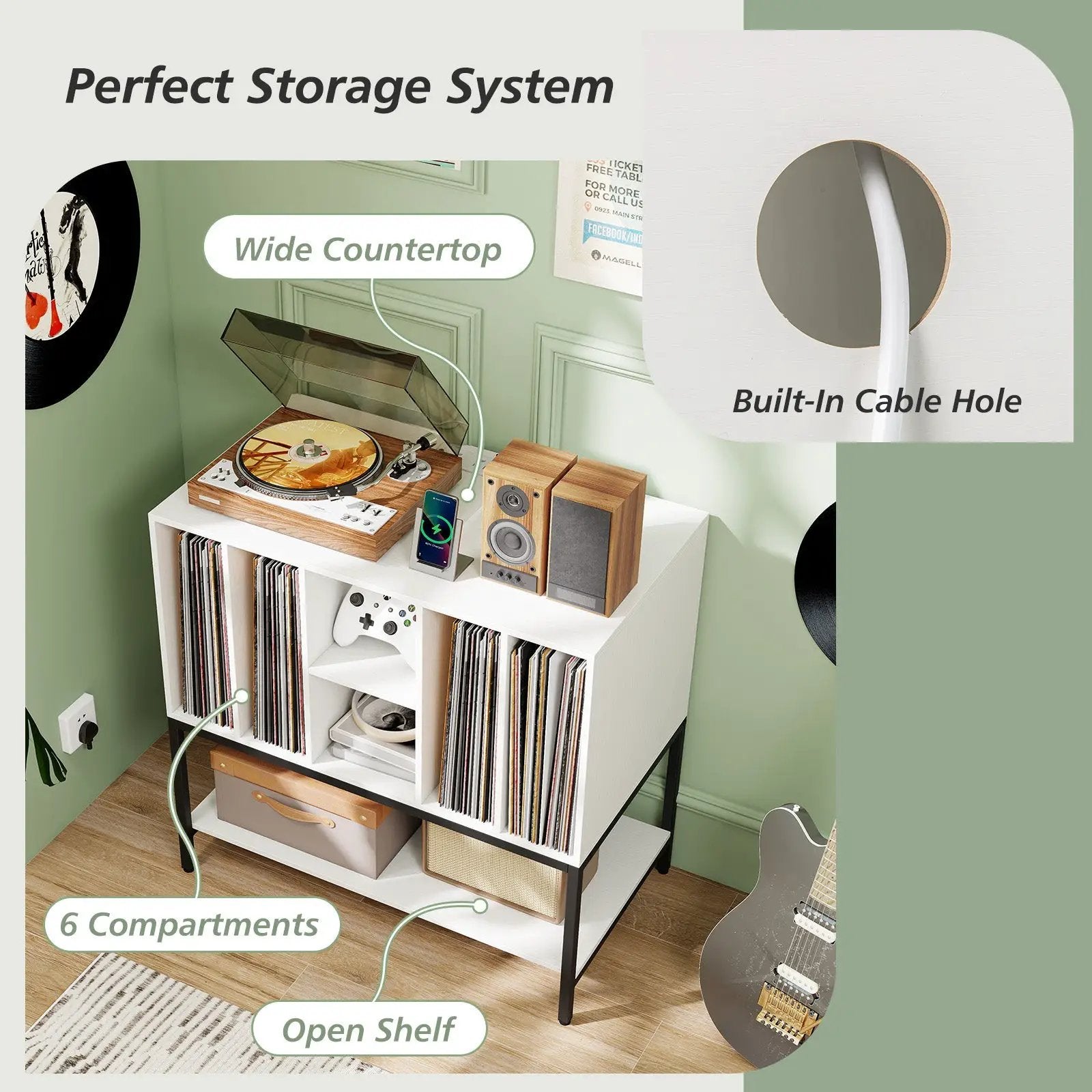 Record Player Stand with Charging Station and Metal Frame by DirectDeals